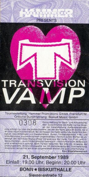 Roland's Transvision Vamp concert ticket